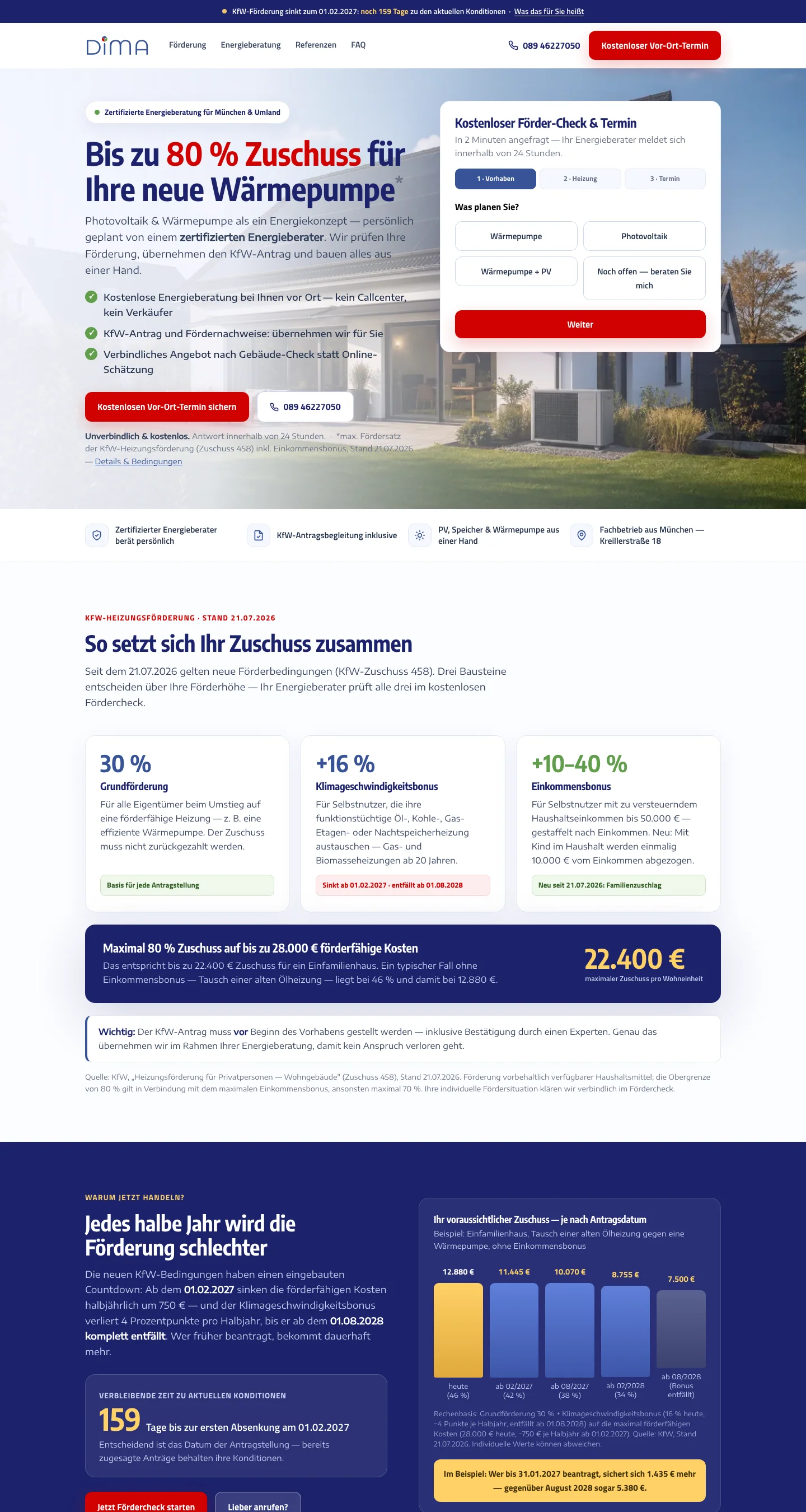 DiMA Wärmepumpe in der Desktop-Ansicht