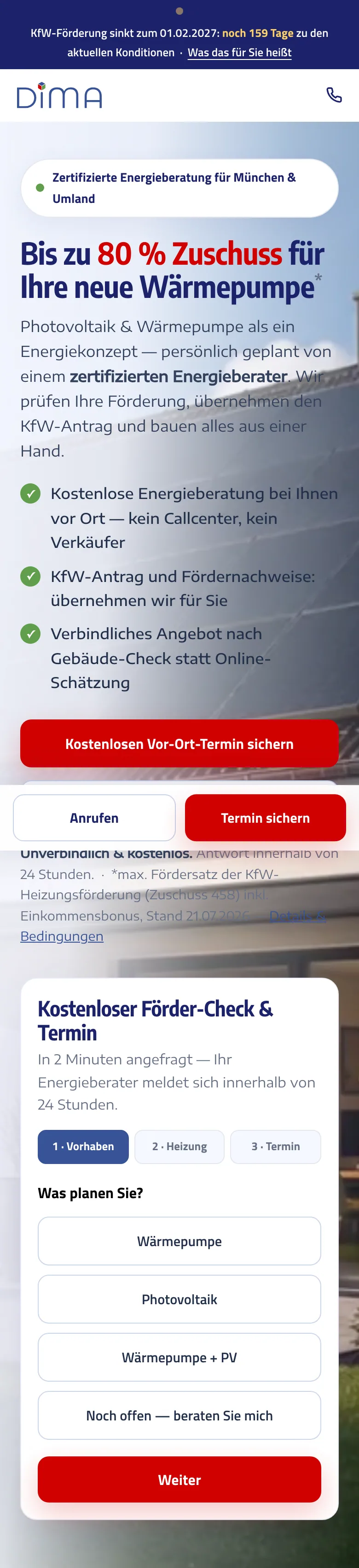 DiMA Wärmepumpe auf dem Smartphone