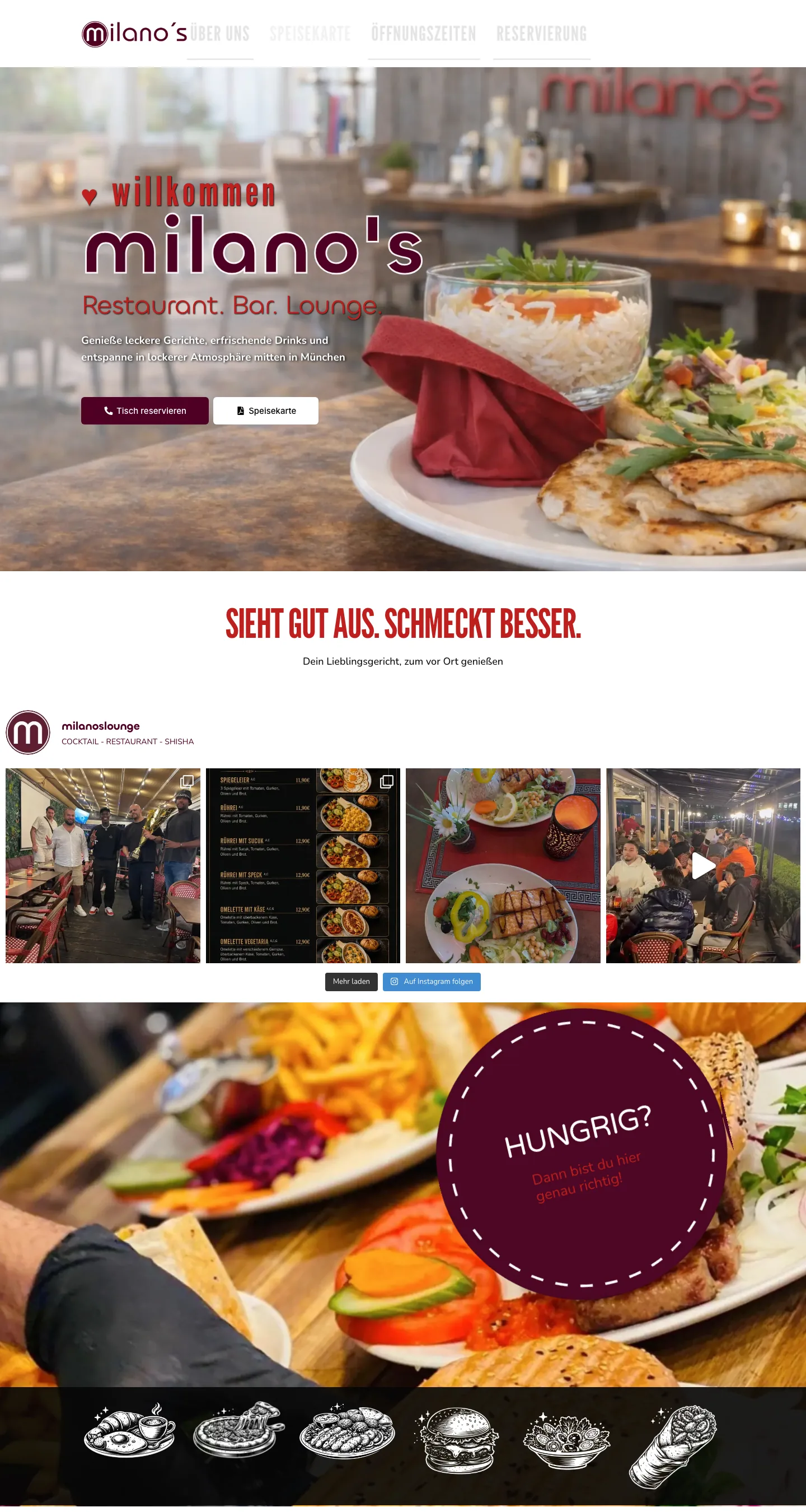 Website von Milanos Restaurant und Bar