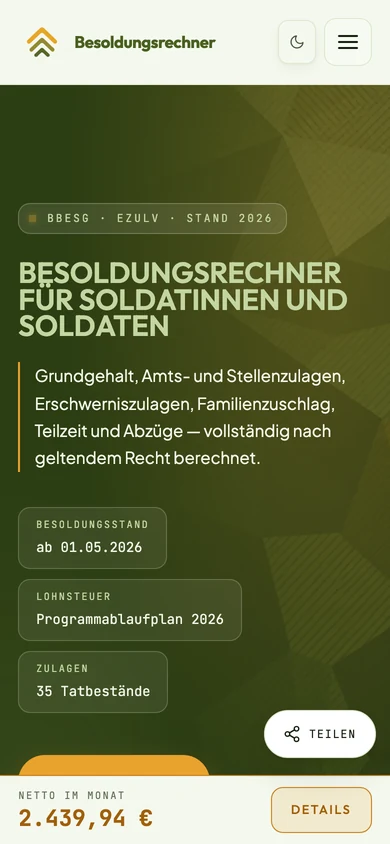 Soldatenbesoldung.de auf dem Smartphone