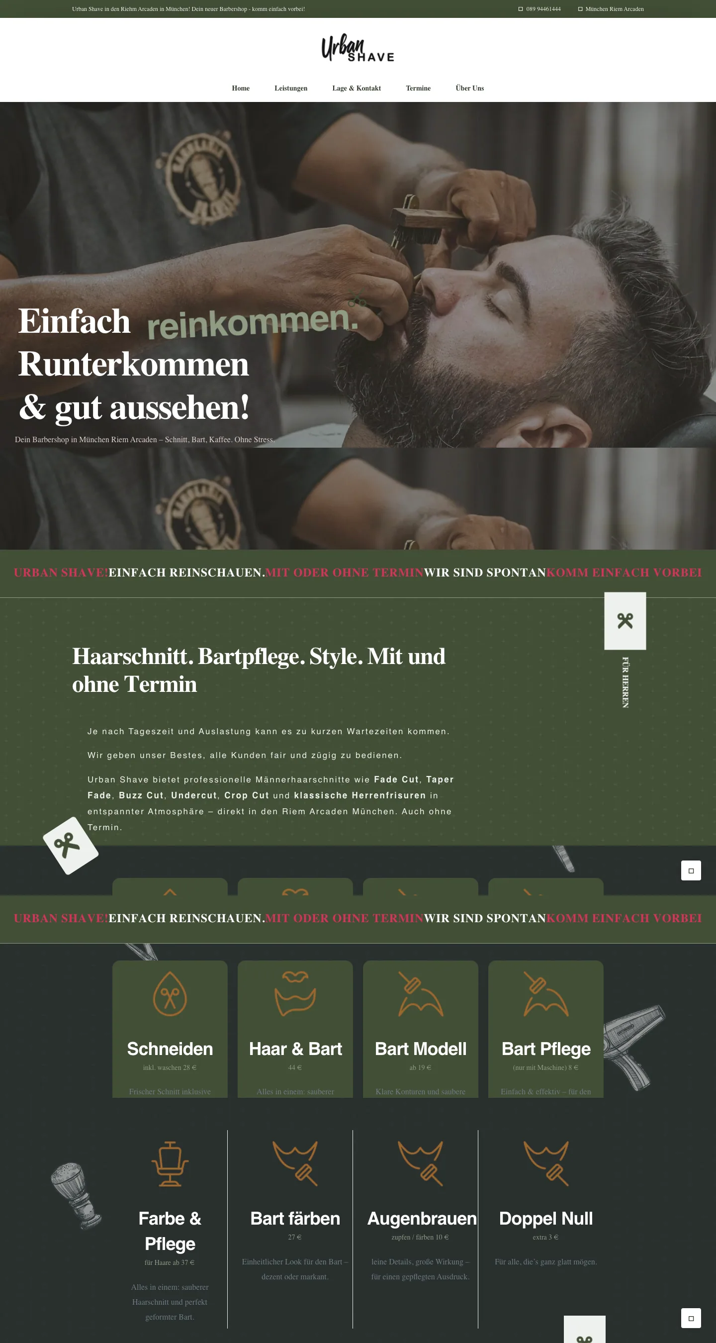 Website des Barber Shops Urban Shave
